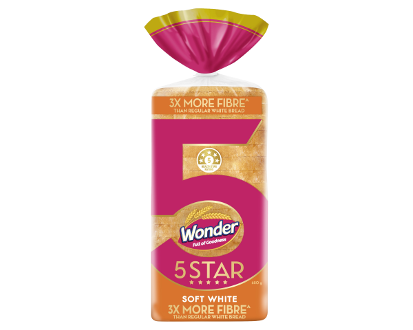 Wonder 5 Star Soft White Sliced Bread 680g